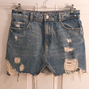 Zara distressed jean mini skirt